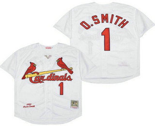 Men's St Louis Cardinals #1 Ozzie Smith White 1992 Throwback Jersey