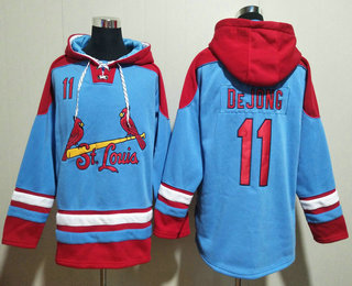 Men's St Louis Cardinals #11 Paul DeJong Blue Ageless Must Have Lace Up Pullover Hoodie