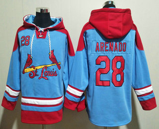 Men's St Louis Cardinals #28 Nolan Arenado Blue Ageless Must Have Lace Up Pullover Hoodie