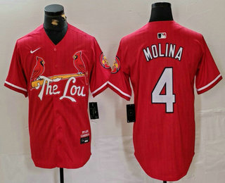 Men's St Louis Cardinals #4 Yadier Molina Red 2024 City Connect Stitched Baseball Jersey