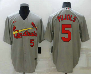 Men's St Louis Cardinals #5 Albert Pujols Grey With Number Stitched MLB Cool Base Nike Jersey