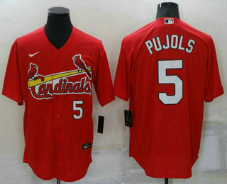 Men's St Louis Cardinals #5 Albert Pujols Red With Number Stitched MLB Cool Base Nike Jersey