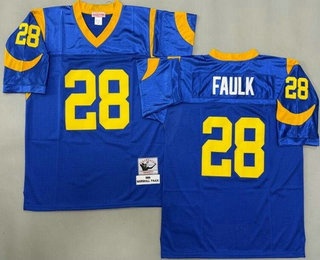 Men's St Louis Rams #28 Marshall Faulk Blue 1999 Throwback Jersey