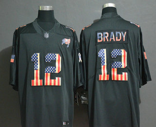 Men's Tampa Bay Buccaneers #12 Tom Brady 2019 Black Salute To Service USA Flag Fashion Limited Jersey