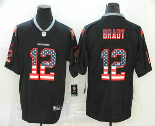 Men's Tampa Bay Buccaneers #12 Tom Brady 2020 USA Flag Fashion Black Color Rush Stitched Nike Limited Jersey