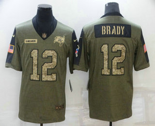 Men's Tampa Bay Buccaneers #12 Tom Brady 2021 Olive Camo Salute To Service Limited Stitched Jersey