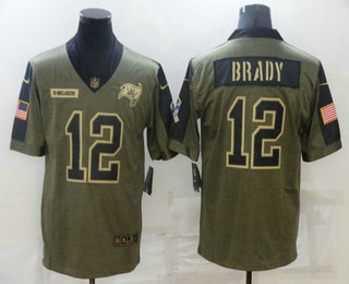 Men's Tampa Bay Buccaneers #12 Tom Brady 2021 Olive Salute To Service Limited Stitched Jersey