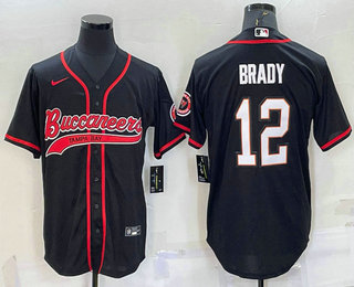 Men's Tampa Bay Buccaneers #12 Tom Brady Black Cool Base Stitched Baseball Jersey