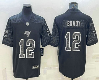 Men's Tampa Bay Buccaneers #12 Tom Brady Black Reflective Limited Stitched Jersey