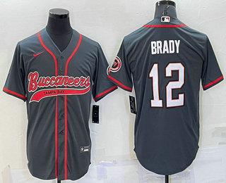 Men's Tampa Bay Buccaneers #12 Tom Brady Grey Stitched Cool Base Nike Baseball Jersey