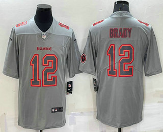 Men's Tampa Bay Buccaneers #12 Tom Brady LOGO Grey Atmosphere Fashion Vapor Untouchable Stitched Limited Jersey