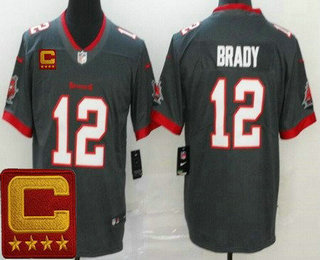 Men's Tampa Bay Buccaneers #12 Tom Brady Limited Pewter 2022 Captain Patch Vapor Jersey