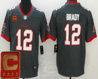 Men's Tampa Bay Buccaneers #12 Tom Brady Limited Pewter Captain Patch Vapor Untouchable Jersey