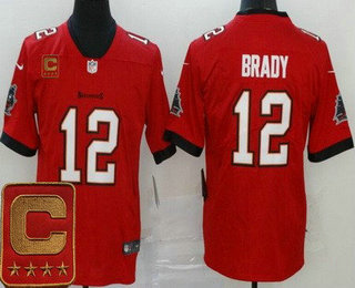 Men's Tampa Bay Buccaneers #12 Tom Brady Limited Red Captain Patch Vapor Untouchable Jersey