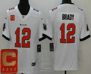 Men's Tampa Bay Buccaneers #12 Tom Brady Limited White Captain Patch Vapor Untouchable Jersey