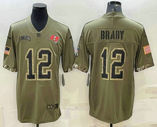 Men's Tampa Bay Buccaneers #12 Tom Brady Olive 2022 Salute To Service Limited Stitched Jersey