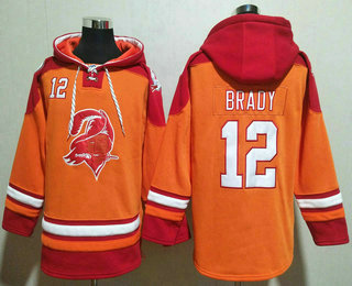 Men's Tampa Bay Buccaneers #12 Tom Brady Orange Ageless Must Have Lace Up Pullover Hoodie