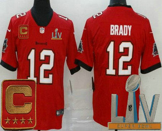 Men's Tampa Bay Buccaneers #12 Tom Brady Red C Patch 2021 Super Bowl LV Vapor Untouchable Stitched Nike Limited NFL Jersey