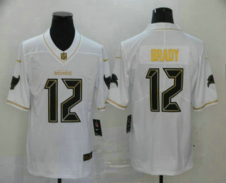 Men's Tampa Bay Buccaneers #12 Tom Brady White 100th Season Golden Edition Jersey