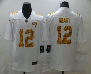 Men's Tampa Bay Buccaneers #12 Tom Brady White 2020 Nike Flocked Leopard Print Vapor Limited NFL Jersey