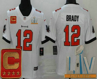 Men's Tampa Bay Buccaneers #12 Tom Brady White C Patch 2021 Super Bowl LV Vapor Untouchable Stitched Nike Limited NFL Jersey