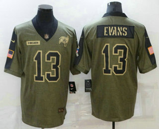 Men's Tampa Bay Buccaneers #13 Mike Evans 2021 Olive Salute To Service Limited Stitched Jersey