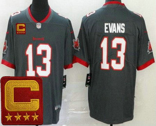 Men's Tampa Bay Buccaneers #13 Mike Evans Limited Pewter 2022 Captain Patch Vapor Jersey