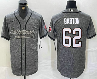 Men's Tampa Bay Buccaneers #62 Graham Barton Grey Gridiron With Patch Cool Base Stitched Baseball Jersey