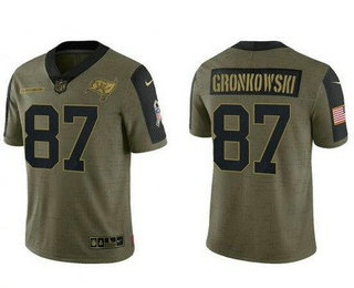 Men's Tampa Bay Buccaneers #87 Rob Gronkowski Limited Olive 2021 Salute To Service Jersey