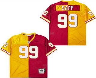 Men's Tampa Bay Buccaneers #99 Warren Sapp Red Yellow Split Throwback Jersey