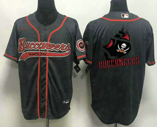 Men's Tampa Bay Buccaneers Black Team Big Logo With Patch Cool Base Stitched Baseball Jersey 03