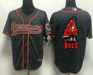 Men's Tampa Bay Buccaneers Black Team Big Logo With Patch Cool Base Stitched Baseball Jersey 04