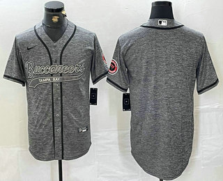 Men's Tampa Bay Buccaneers Blank Grey Gridiron With Patch Cool Base Stitched Baseball Jersey