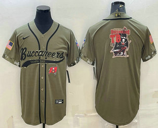 Men's Tampa Bay Buccaneers Olive Salute to Service Team Big Logo Cool Base Stitched Baseball Jersey