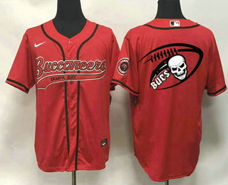 Men's Tampa Bay Buccaneers Red Team Big Logo With Patch Cool Base Stitched Baseball Jersey 01