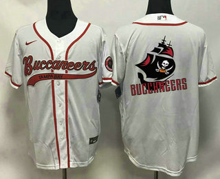 Men's Tampa Bay Buccaneers White Team Big Logo With Patch Cool Base Stitched Baseball Jersey 02