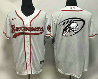 Men's Tampa Bay Buccaneers White Team Big Logo With Patch Cool Base Stitched Baseball Jersey 04