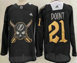 Men's Tampa Bay Lightning #21 Brayden Point Black Pirate Themed Warmup Authentic Jersey