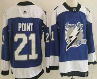 Men's Tampa Bay Lightning #21 Brayden Point Blue 2021 Reverse Retro Authentic Jersey