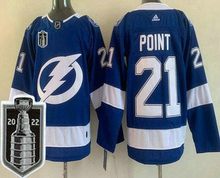 Men's Tampa Bay Lightning #21 Brayden Point Blue 2022 Stanley Cup Stitched Jersey