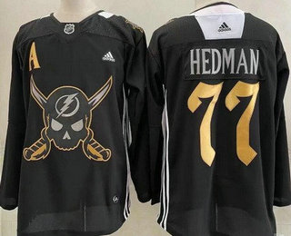 Men's Tampa Bay Lightning #77 Victor Hedman Black Pirate Themed Warmup Authentic Jersey