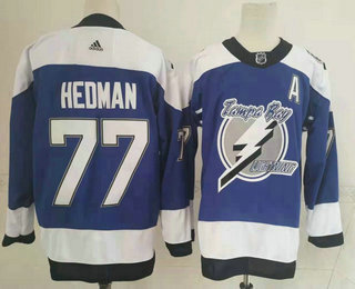 Men's Tampa Bay Lightning #77 Victor Hedman Blue 2021 Reverse Retro Authentic Jersey