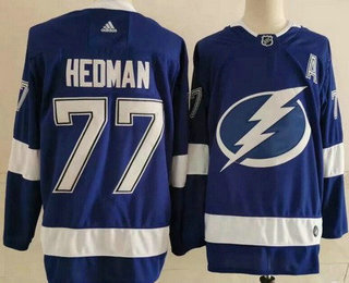 Men's Tampa Bay Lightning #77 Victor Hedman Blue Authentic Jersey