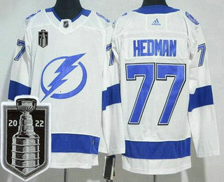 Men's Tampa Bay Lightning #77 Victor Hedman White 2022 Stanley Cup Stitched Jersey