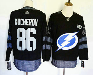 Men's Tampa Bay Lightning #86 Nikita Kucherov Black 100th Anniversary Adidas Stitched NHL 2017 Hockey Jersey