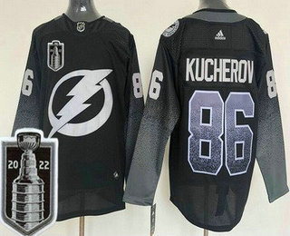 Men's Tampa Bay Lightning #86 Nikita Kucherov Black 2022 Stanley Cup Stitched Jersey