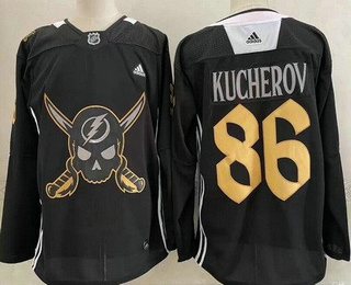 Men's Tampa Bay Lightning #86 Nikita Kucherov Black Pirate Themed Warmup Authentic Jersey