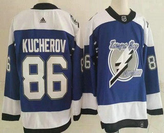 Men's Tampa Bay Lightning #86 Nikita Kucherov Blue 2021 Reverse Retro Authentic Jersey