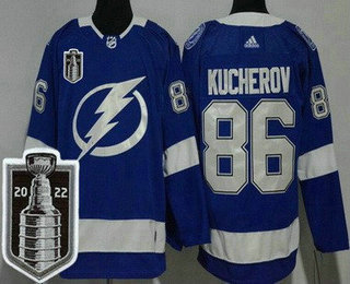 Men's Tampa Bay Lightning #86 Nikita Kucherov Blue 2022 Stanley Cup Stitched Jersey