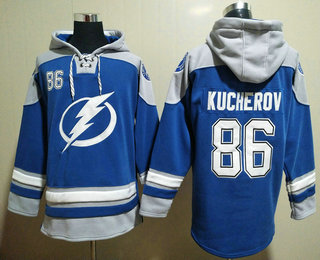 Men's Tampa Bay Lightning #86 Nikita Kucherov Blue Ageless Must Have Lace Up Pullover Hoodie